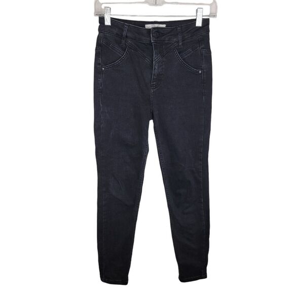 We The Free People Riley Washed Black Seamed Skinny Jeans 26 - Picture 1 of 6